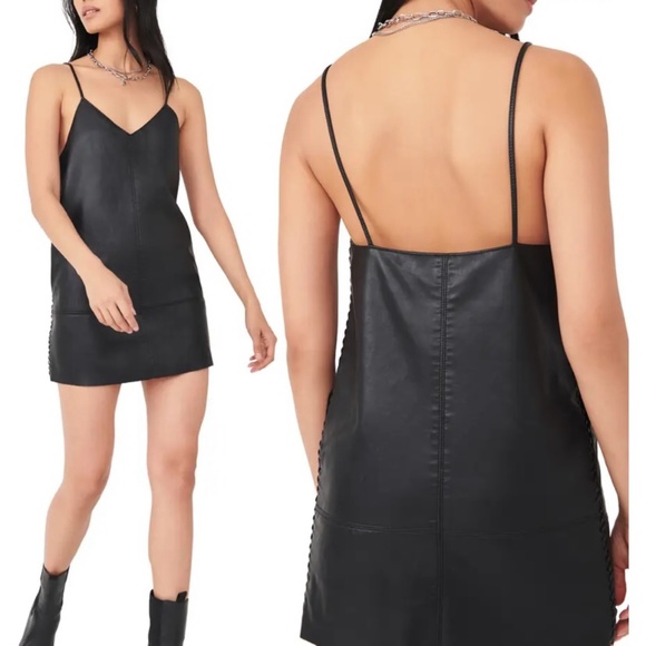 Free People Dresses & Skirts - We The Free Free people black slip into something faux leather mini dress XS